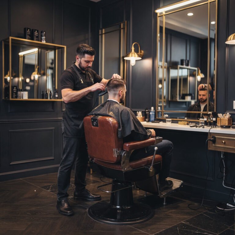 flux pro 2.0 ultra realistic photo of a modern barbershop interior professional barber workin 0