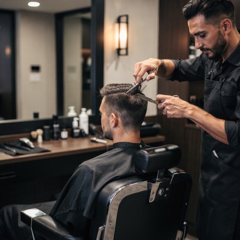 flux pro 2.0 modern barbershop interior with professional barbers working clean and stylish e 0
